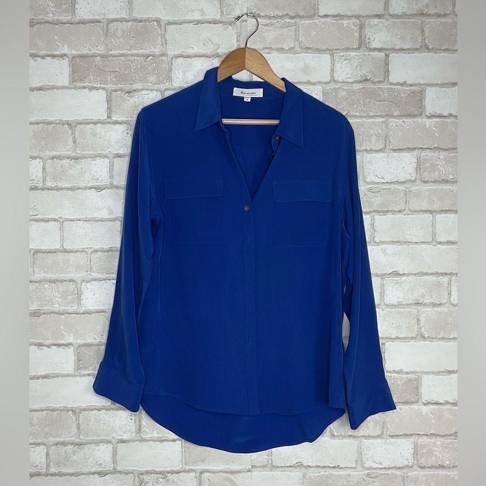 Two by Vince Camuto Blue 100% Silk Button-Up Blouse Size M